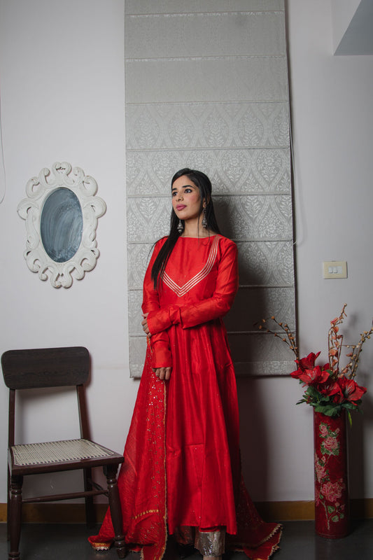 Classic Red Chanderi Anarkali