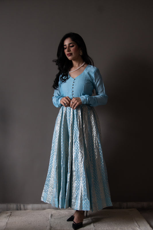 Blue Chanderi Anarkali