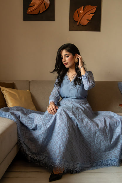 Powder Blue Chanderi Anarkali