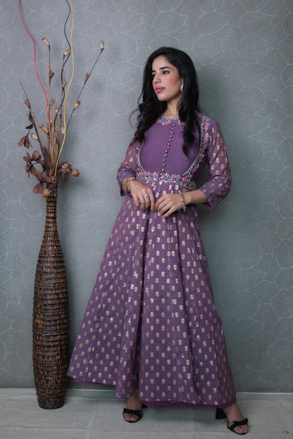 Purple Chanderi Butah Anarkali
