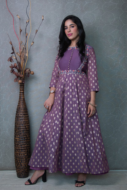 Purple Chanderi Butah Anarkali
