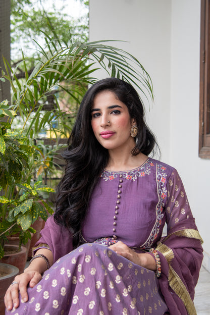 Purple Chanderi Butah Anarkali