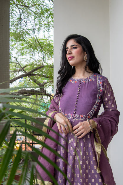 Purple Chanderi Butah Anarkali