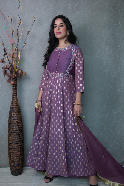 Purple Chanderi Butah Anarkali
