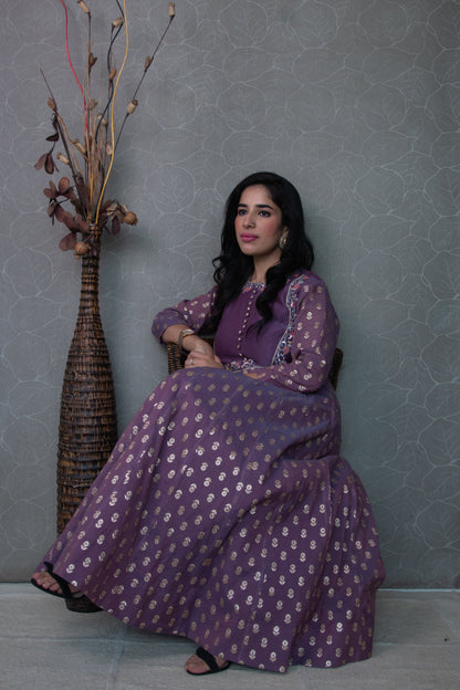 Purple Chanderi Butah Anarkali